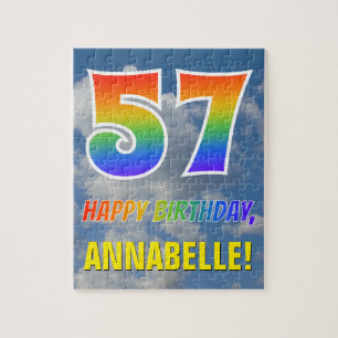 Rainbow Look "57" & "HAPPY BIRTHDAY", Cloudy Sky Jigsaw Puzzle