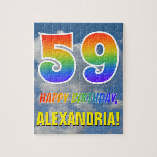 Rainbow Look "59" & "HAPPY BIRTHDAY", Cloudy Sky Jigsaw Puzzle