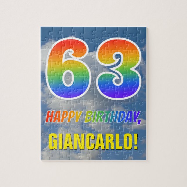 Rainbow Look "63" & "HAPPY BIRTHDAY", Cloudy Sky Jigsaw Puzzle (Vertical)