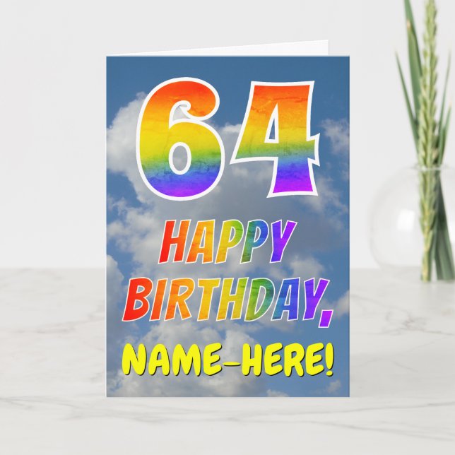 Rainbow Look "64" & "HAPPY BIRTHDAY", Clouds, Sky Card (Front)
