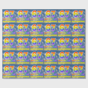 Rainbow Look "67" & "HAPPY BIRTHDAY", Clouds, Sky Wrapping Paper