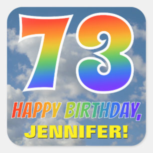Rainbow Look "73" & "HAPPY BIRTHDAY", Clouds, Sky Square Sticker
