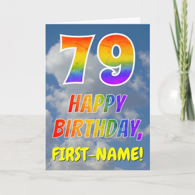 Rainbow Look "79" & "HAPPY BIRTHDAY", Clouds, Sky Card (Front)