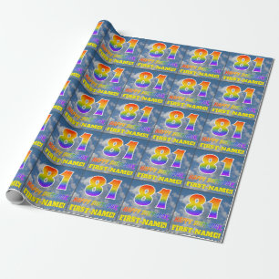 Rainbow Look "81" & "HAPPY BIRTHDAY", Clouds, Sky Wrapping Paper