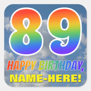 Rainbow Look "89" & "HAPPY BIRTHDAY", Clouds, Sky Square Sticker