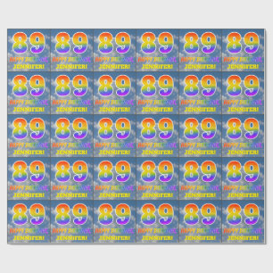 Rainbow Look "89" & "HAPPY BIRTHDAY", Clouds, Sky Wrapping Paper