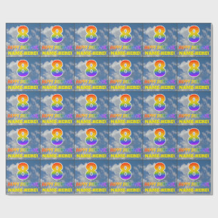 Rainbow Look "8" & "HAPPY BIRTHDAY", Clouds, Sky Wrapping Paper