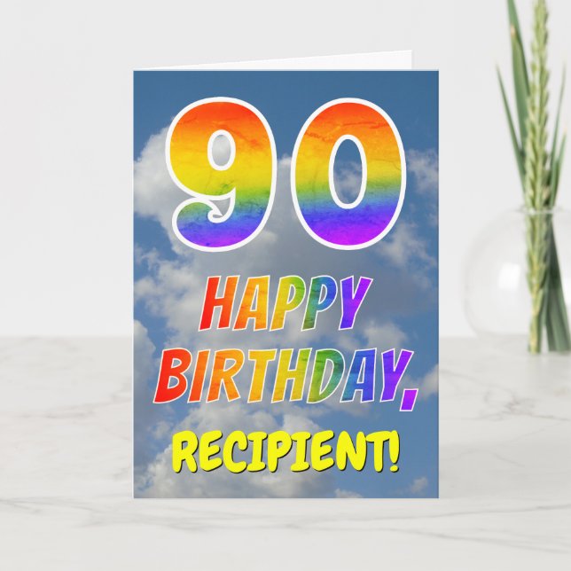 Rainbow Look "90" & "HAPPY BIRTHDAY", Clouds, Sky Card (Front)