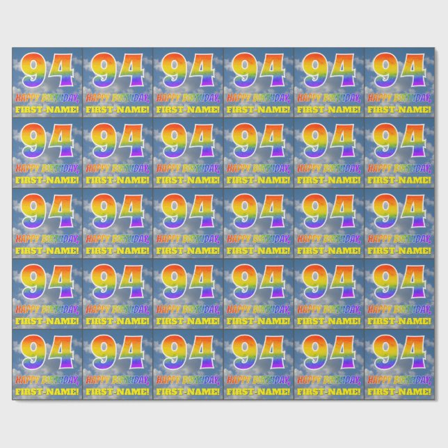 Rainbow Look "94" & "HAPPY BIRTHDAY", Clouds, Sky Wrapping Paper (Flat)