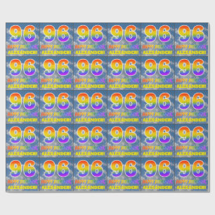Rainbow Look "96" & "HAPPY BIRTHDAY", Clouds, Sky Wrapping Paper