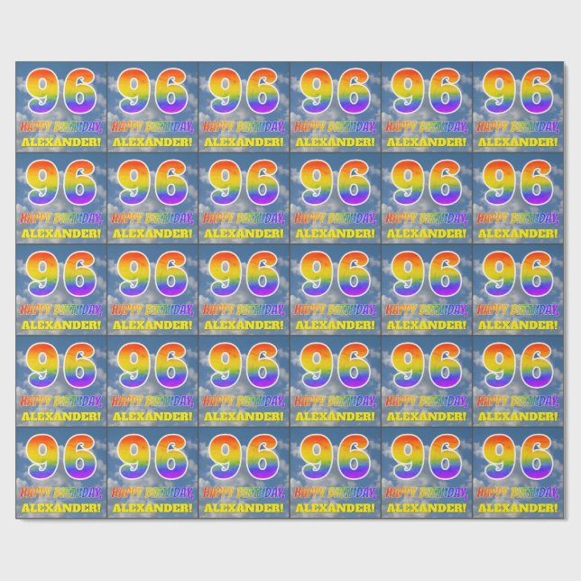 Rainbow Look "96" & "HAPPY BIRTHDAY", Clouds, Sky Wrapping Paper (Flat)