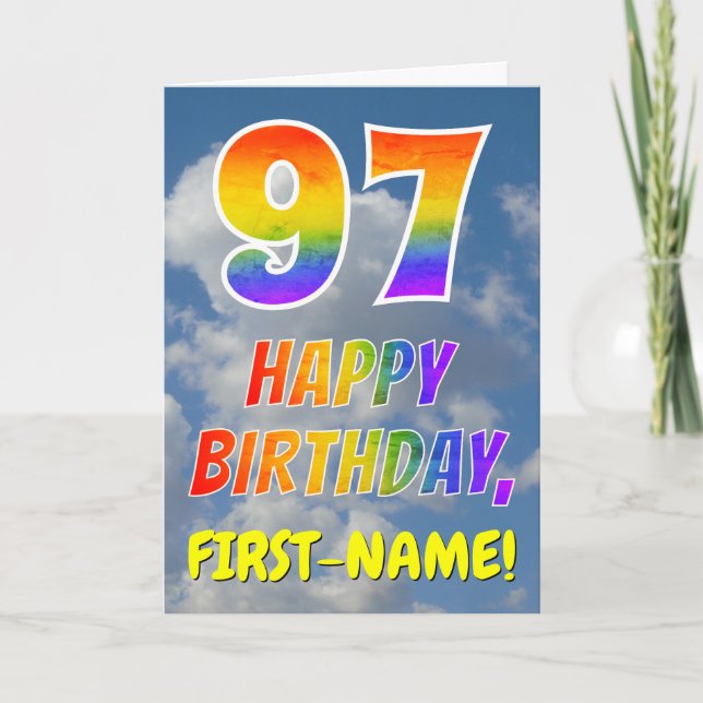 Rainbow Look "97" & "HAPPY BIRTHDAY", Clouds, Sky Card (Front)