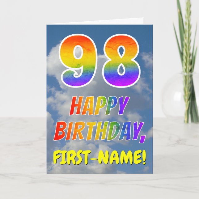 Rainbow Look "98" & "HAPPY BIRTHDAY", Clouds, Sky Card (Front)