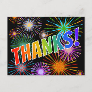 Rainbow Look "THANKS!", Fireworks Inspired Pattern Postcard
