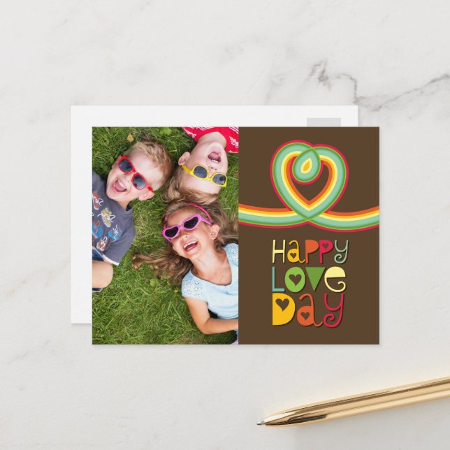Rainbow Loopy Heart Colourful Valentine's Day Phot Holiday Postcard (Front/Back In Situ)