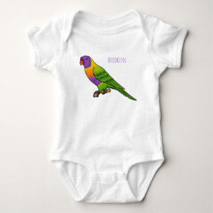 Rainbow lorikeet bird cartoon illustration baby bodysuit