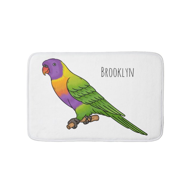 Rainbow lorikeet bird cartoon illustration bath mat (Front)