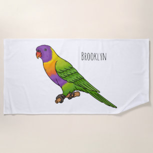 Rainbow lorikeet bird cartoon illustration beach towel