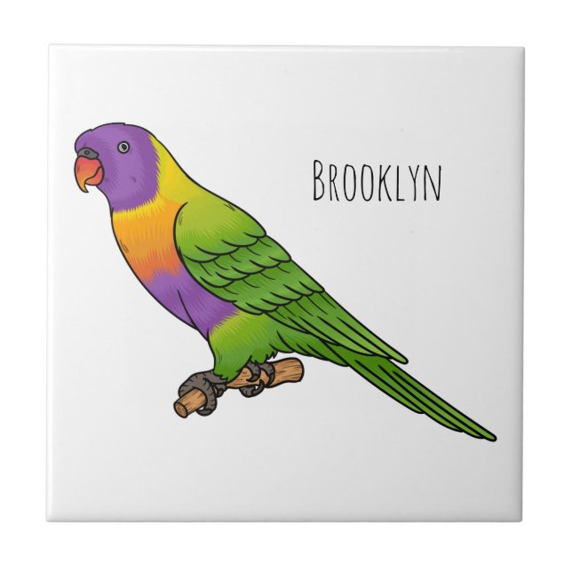 Rainbow lorikeet bird cartoon illustration  ceramic tile (Front)