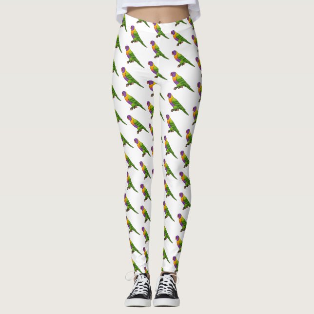 Rainbow lorikeet bird cartoon illustration  leggings (Front)
