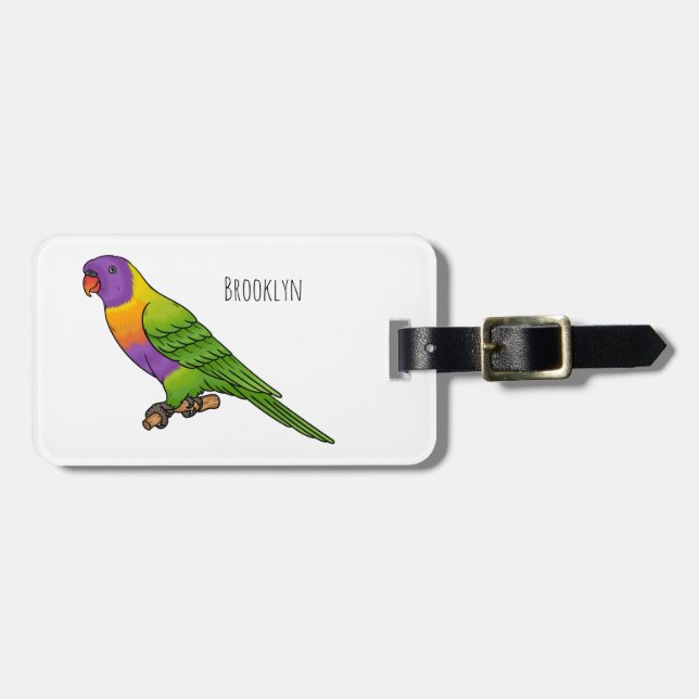 Rainbow lorikeet bird cartoon illustration  luggage tag (Front Horizontal)