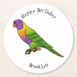 Rainbow lorikeet bird cartoon illustration  round paper coaster