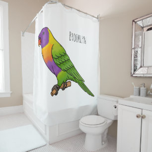 Rainbow lorikeet bird cartoon illustration shower curtain