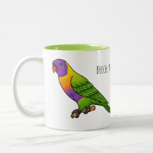Rainbow lorikeet bird cartoon illustration Two-Tone coffee mug