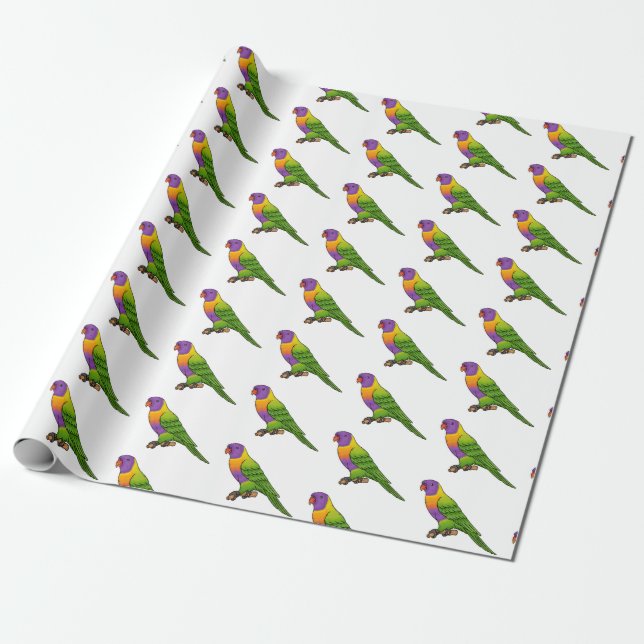 Rainbow lorikeet bird cartoon illustration wrapping paper (Unrolled)