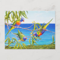 Rainbow Lorikeet Birds Blue Australian Painting