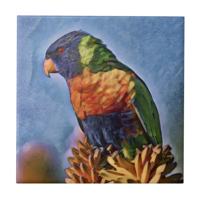Rainbow Lorikeet Parrot Bird Ceramic Tile (Front)