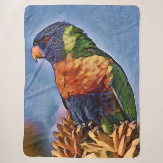 Rainbow Lorikeet Parrot Bird Sherpa Blanket (Front)