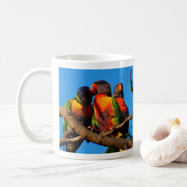 Rainbow Lorikeet photo coffee mug (With Donut)