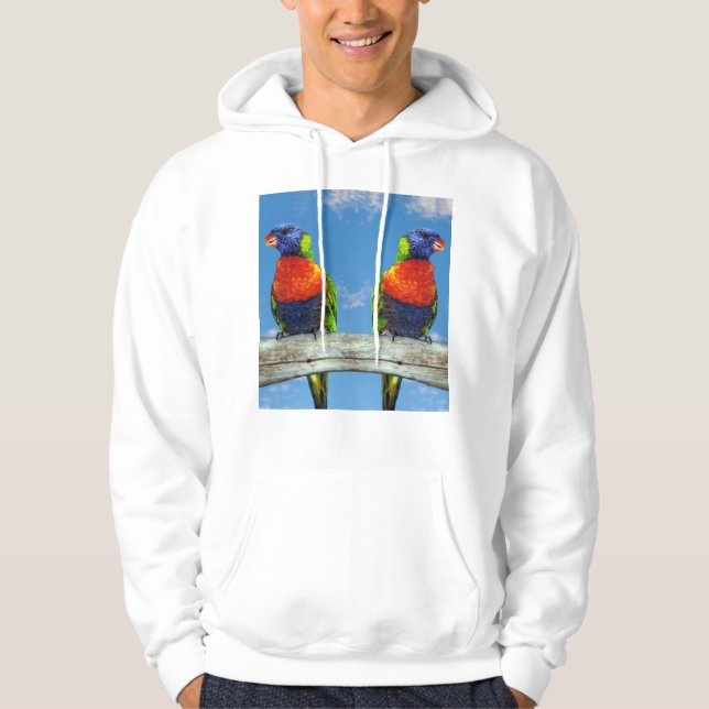 Rainbow lorikeets two perched on a branch hoodie (Front)