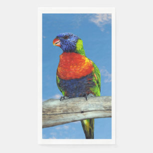 Rainbow lorikeets two perched on a branch napkin