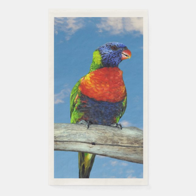 Rainbow lorikeets two perched on a branch napkin (Front)
