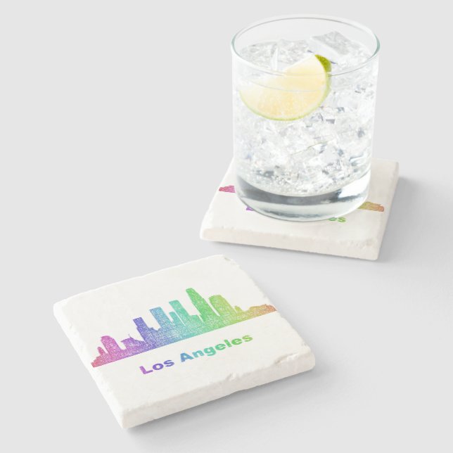 Rainbow Los Angeles skyline Stone Coaster (Side)