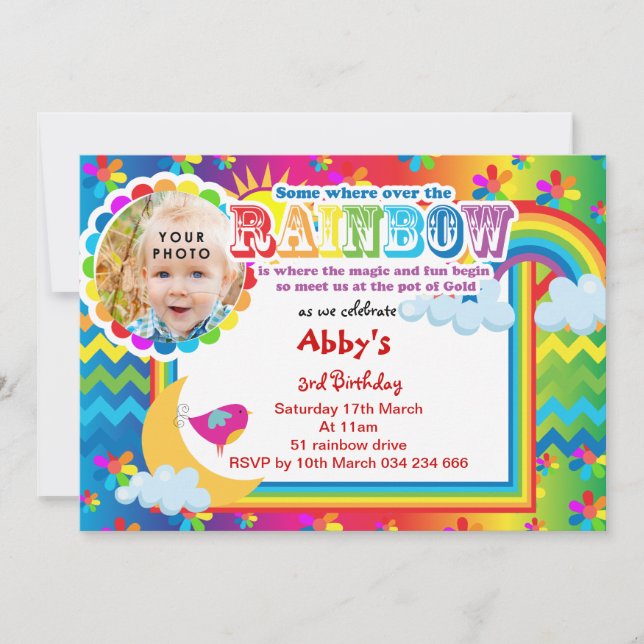 Rainbow lotsa colours birthday invitation (Front)