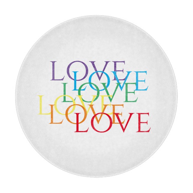 RAINBOW LOVE 12" Round Glass Cutting Board (Front)