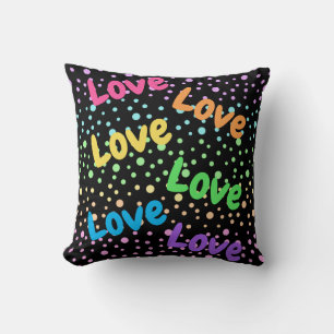 Rainbow Love and Dots Throw Pillow