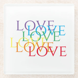 RAINBOW LOVE Glass Drink Coaster