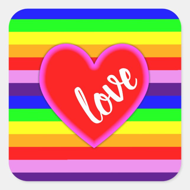 Rainbow Love Heart Classic Pride Horizontal Stripe Square Sticker (Front)