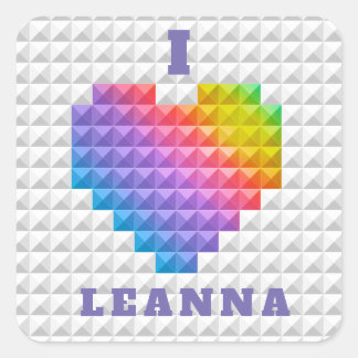 Rainbow Love Heart Geometric Pattern Personalised Square Sticker