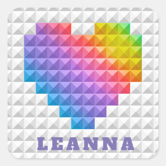 Rainbow Love Heart Geometric Pattern Personalised Square Sticker