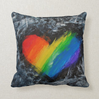 Rainbow love heart grunge abstract striped cushion