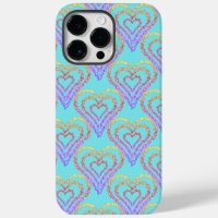 Rainbow Love Heart Pattern Over Light Teal   