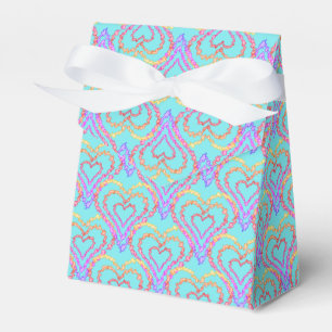 Rainbow Love Heart Pattern Over Light Teal Favour Box