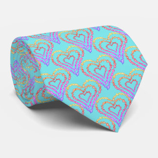 Rainbow Love Heart Pattern Over Light Teal    Tie