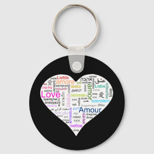 Rainbow Love Heart Typography Key Ring
