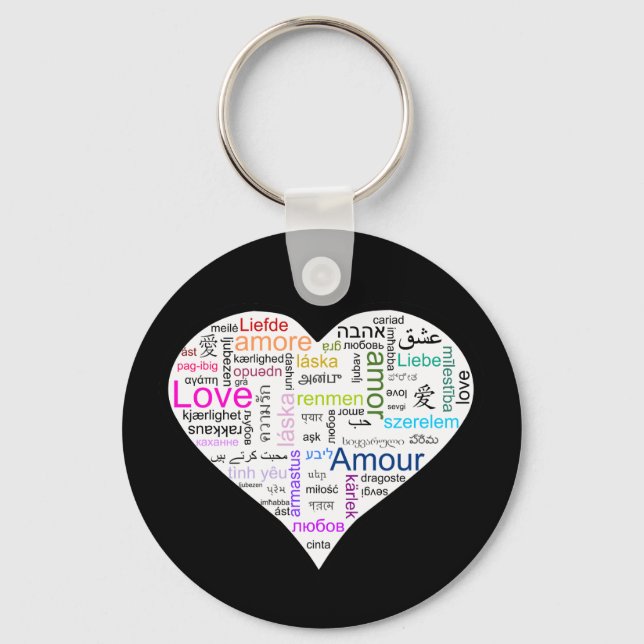 Rainbow Love Heart Typography Key Ring (Front)